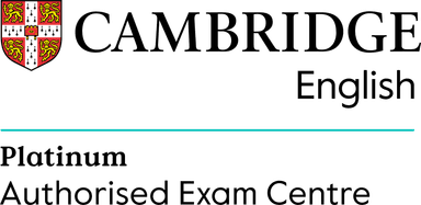 This is the Cambridge Assessment English - Authorised Platinum Exam Centre logo with a Cambridge Crest. 