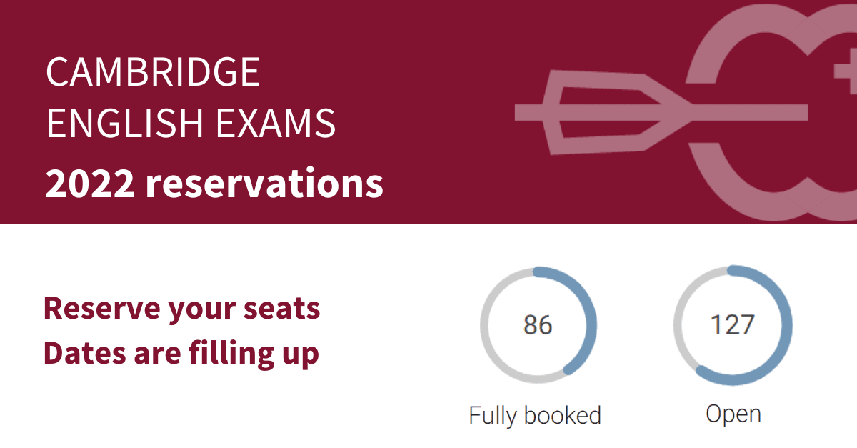 Reminder: 2022 reservations for Cambridge exam seats!