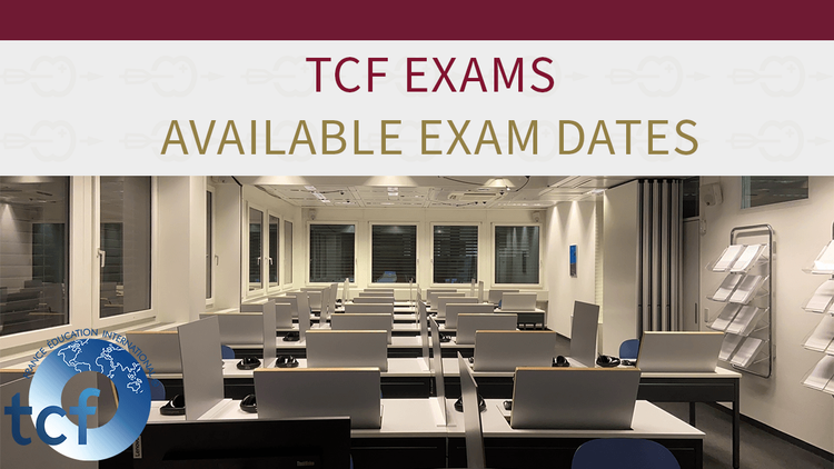 Following post picture depicts a banner advertising the TCF – French Knowledge Exams and informing about the available exam dates.