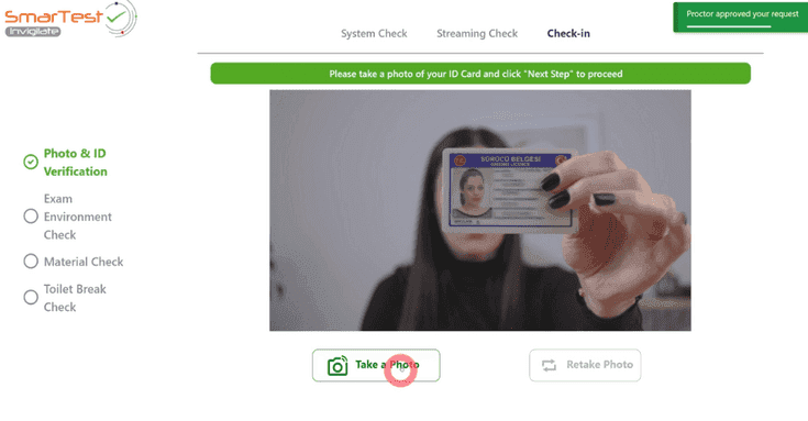 student showing her ID to the camera - preventing the cheating | Swiss Exams & remote proctoring