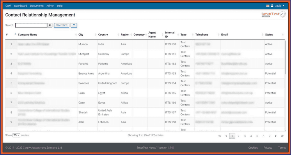 SmarTest Nexus - Contact Relationship Management table