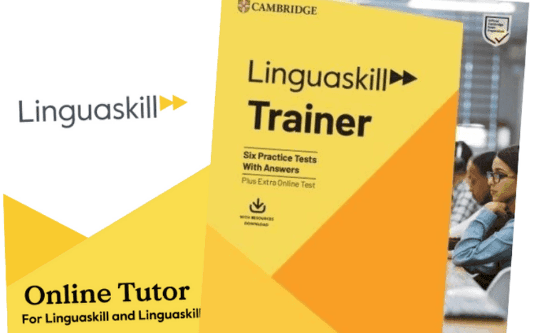 Covers of book for Linguaskill exam prep