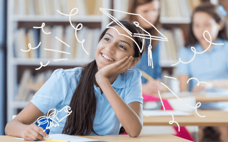 Girl in teh class dreamingabout earning C2 certifocate